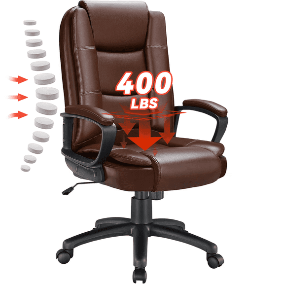 Waleaf Home Office Chair, 400LBS 8Hours Heavy Duty Design, Ergonomic High Back Cushion Lumbar Back Support, Computer Desk Chair, Big and Tall Chair for Work