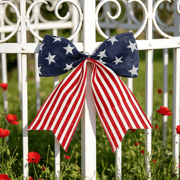 5.91" Patriotic Star & Stripe Bow, American Flag Design, Decorative Wreath Bow for 4th of July, Home Party & Holiday Decor