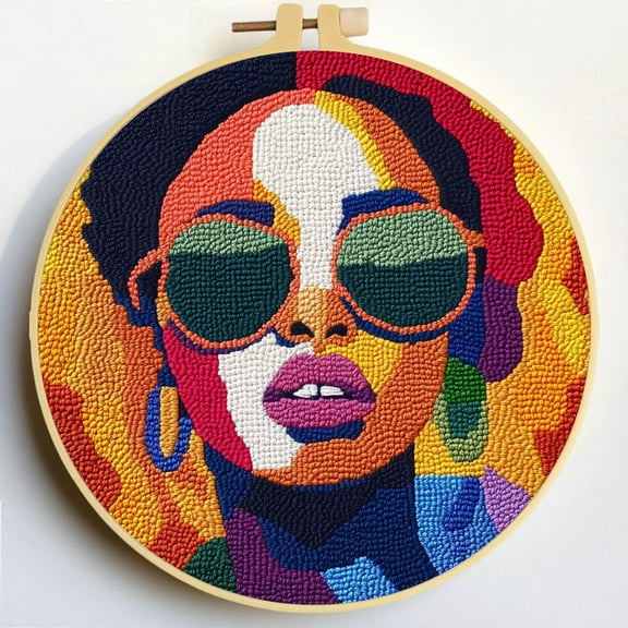 Punch Needle Kits African Girl DIY Embroidery Starter Set with Hoop Easy for Beginners Stress Relief Handmade Craft Hobby and Home Decor 20x20cm-5