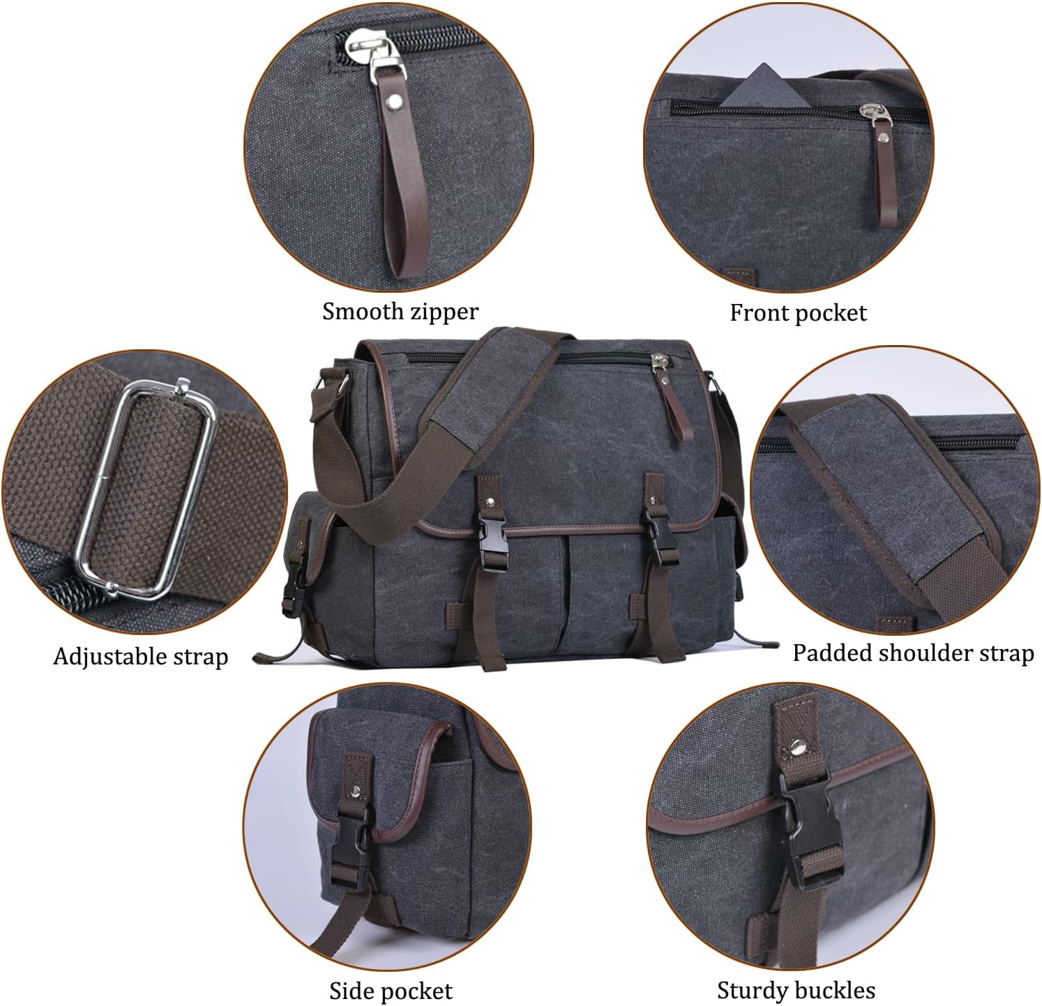 Vintage Canvas 15.6 inch Laptop Messenger Bag for Men Women, College Computer Satchel Shoulder Bag Travel Office Briefcases