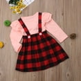thumbnail image 3 of Douhoow Toddler Baby Girl Christmas Outfits Kids Long Sleeve Ruffled Tops Red Plaid Suspender Skirt, 3 of 6