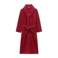 thumbnail image 4 of MGDXOX Women's Fuzzy Fleece Long Robe Solid Color Plush Kimono Warm Thick Fluffy Oversized V Neck Loungewear Maxi Bathrobe Red L, 4 of 4