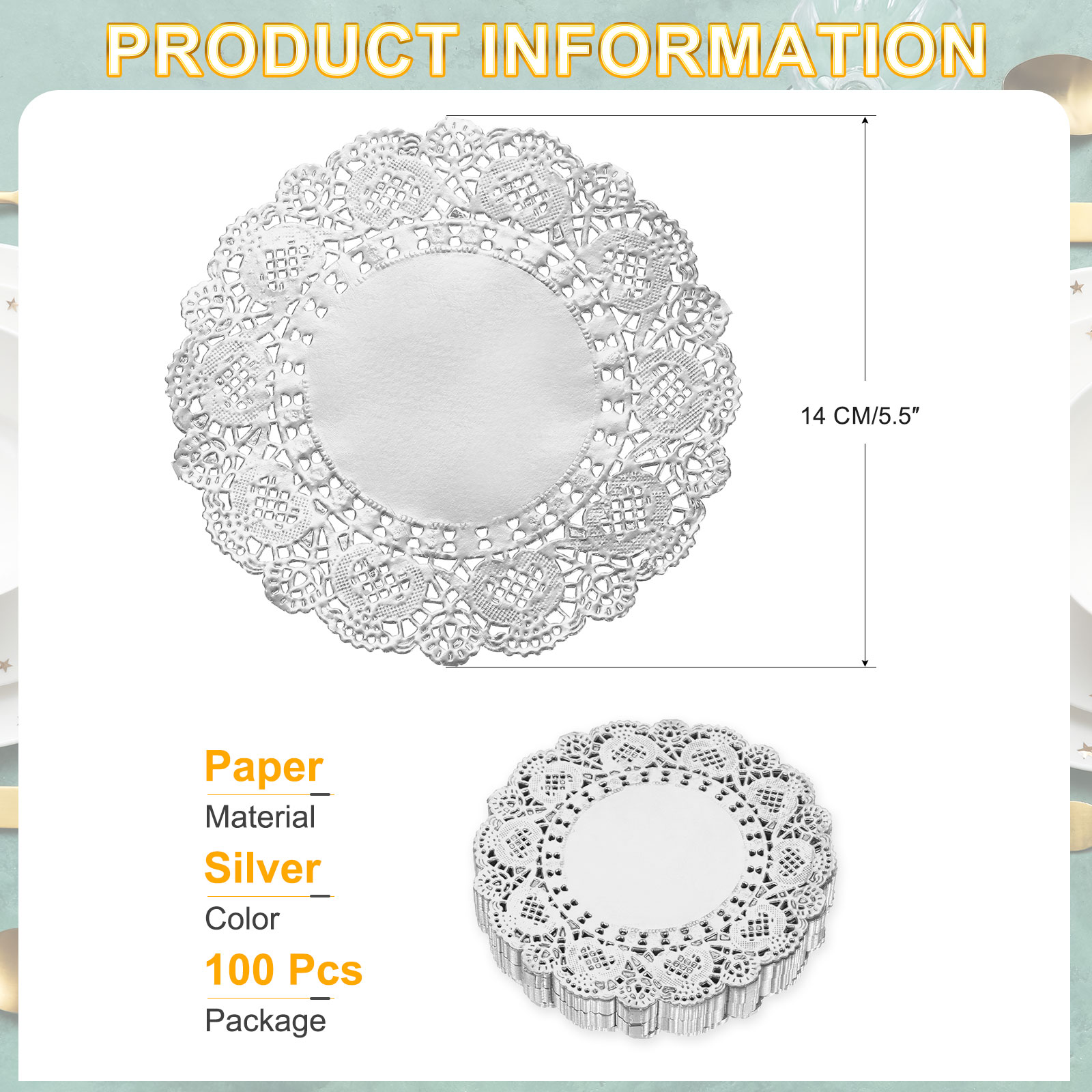 Unique Bargains 100 Pcs Round Paper Doilies for Food Tableware Parties Birthday