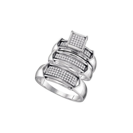 925 Sterling Silver Diamond Cluster Matching Wedding Set 1/3 Cttw