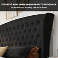 thumbnail image 3 of VanAcc California King Size Platform Bed Frame, Velvet Upholstered Sleigh Bed with Scroll Wingback Headboard & Footboard/Button Tufted, Black, 3 of 7