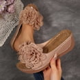 thumbnail image 2 of Women's Wide Width Lace Floral Wedge Slide Sandals, Open Toe Platform Mules with 3D Ruffle Flower Detail, Comfortable Casual Shoes for Summer, Multi-Color, 2 of 10