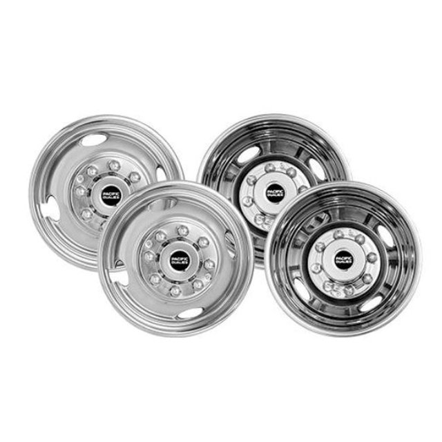 Pacific Dualies Wheel Simulator 33-1608 Front and Rear; Stainless Steel; Bolt-On; Set Of 4
