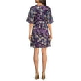 thumbnail image 2 of London Times Crew Neck Short Sleeve Tie Waist Floral Chiffon Dress, 2 of 3