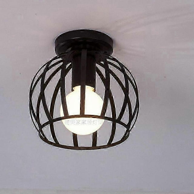 Retro Ceiling Lamp Vintage Industrial Style Design Loft Ceiling Lighting in Black Indoor Iron Cage for Cafe Restaurant Kitchen Decoration - Black
