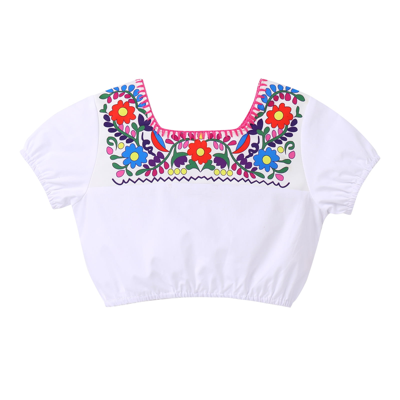 IBTOM CASTLE Toddler Baby Girls Mexican Traditional Fiesta Cinco de Mayo Outfit Floral Print Top + Skirt + Headband Photo Shoot Clothes 2-3 Years Blue