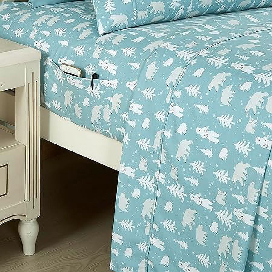 Elegant Comfort Soft 6-Piece Bed Sheets Set High-Quality Microfiber, Wrinkle & Fade Resistant, Holiday Pattern, King, Blue Polar Bear