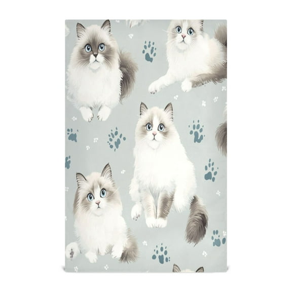 WOBOGO Playful Ragdoll Cats Pattern Kitchen Towel 1 Piece Large Cotton Dishcloth Premium Absorbency Set with Hanging Loop