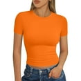 thumbnail image 3 of LISTHA Womens Crop Tops Short Sleeve Basic Summer Crew Neck Shirt Slim Fit Tight Workout Tees Orange 2XL, 3 of 7