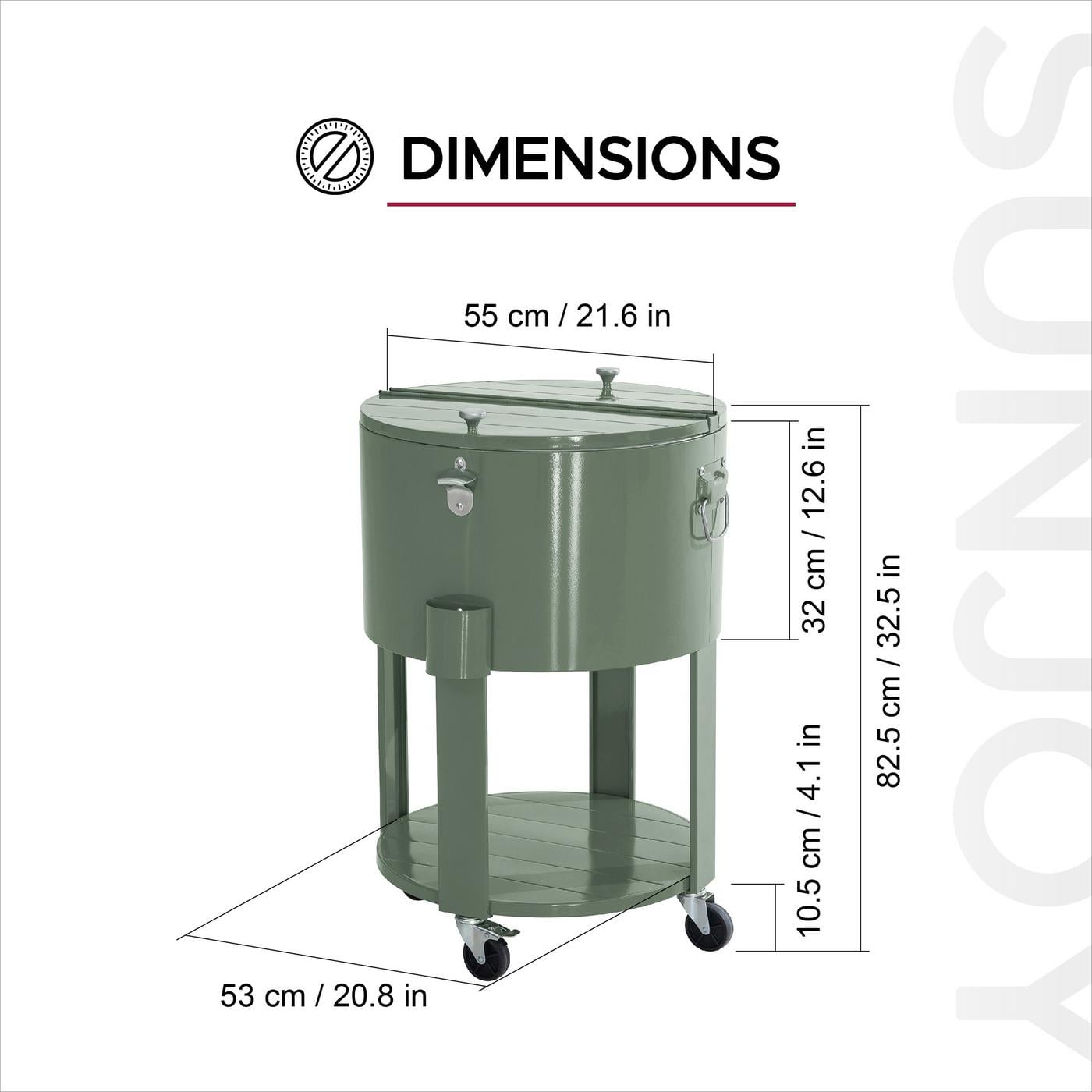 Sunjoy 60 Quart Rooling Ice Chest Cooler Cart, Portable Patio Party Bar Drink Cooler Cart, Beverage Bar with Bottle Opener and Shelf, Green