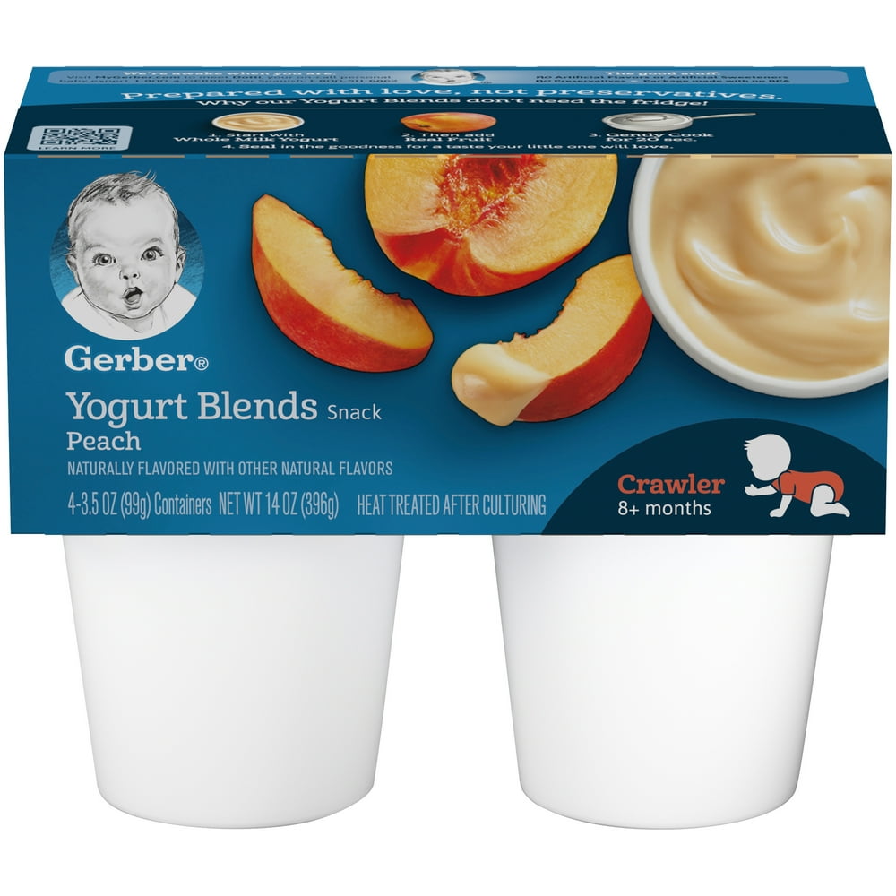 Gerber Yogurt Blends Stage 3 Baby Food Peach, 3.5 oz, Cup, 4 count