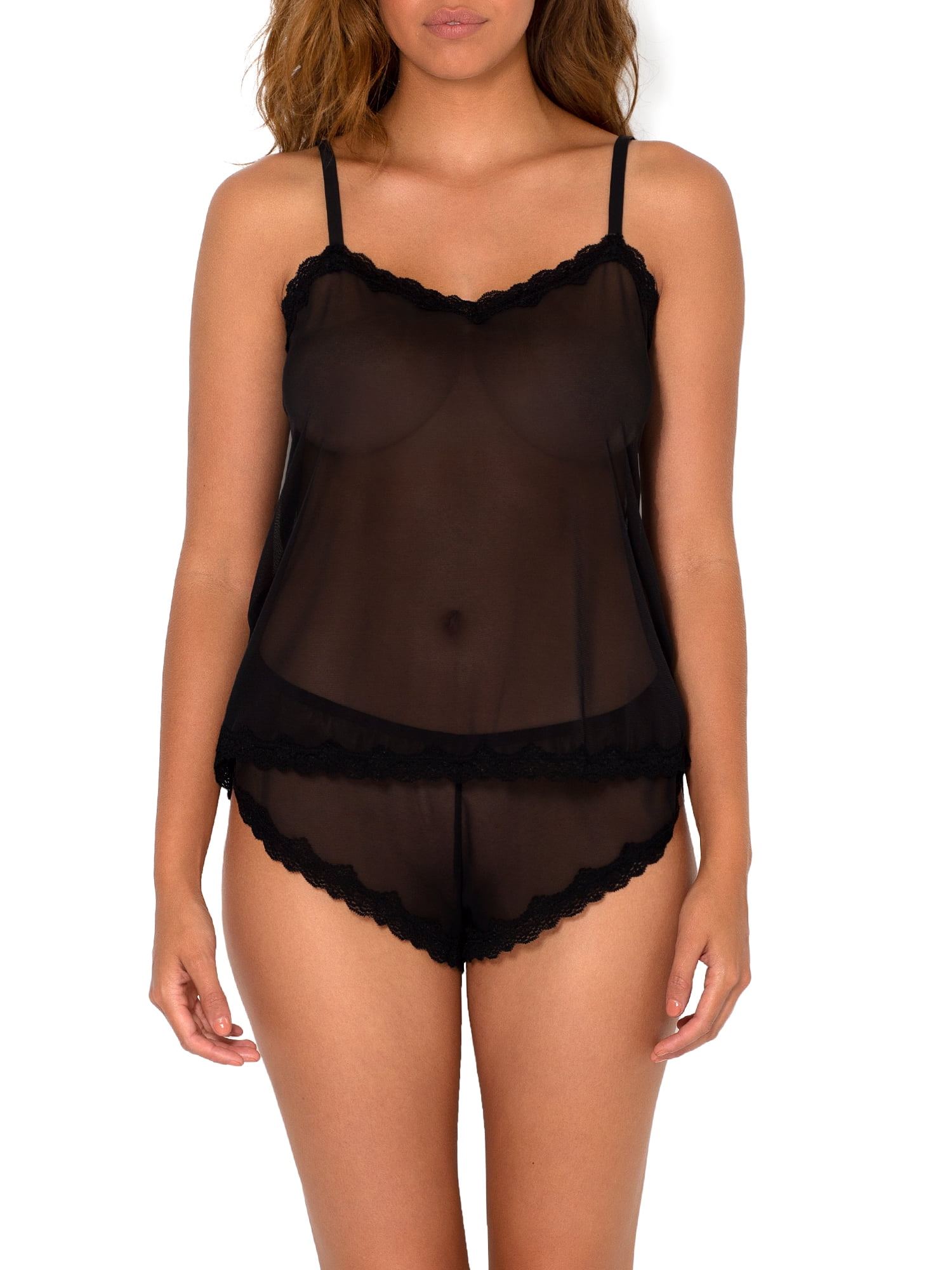 Smart & Sexy Women's Sheer Mesh with Lace Trim Cami and Shorts Lingerie Sleep Set