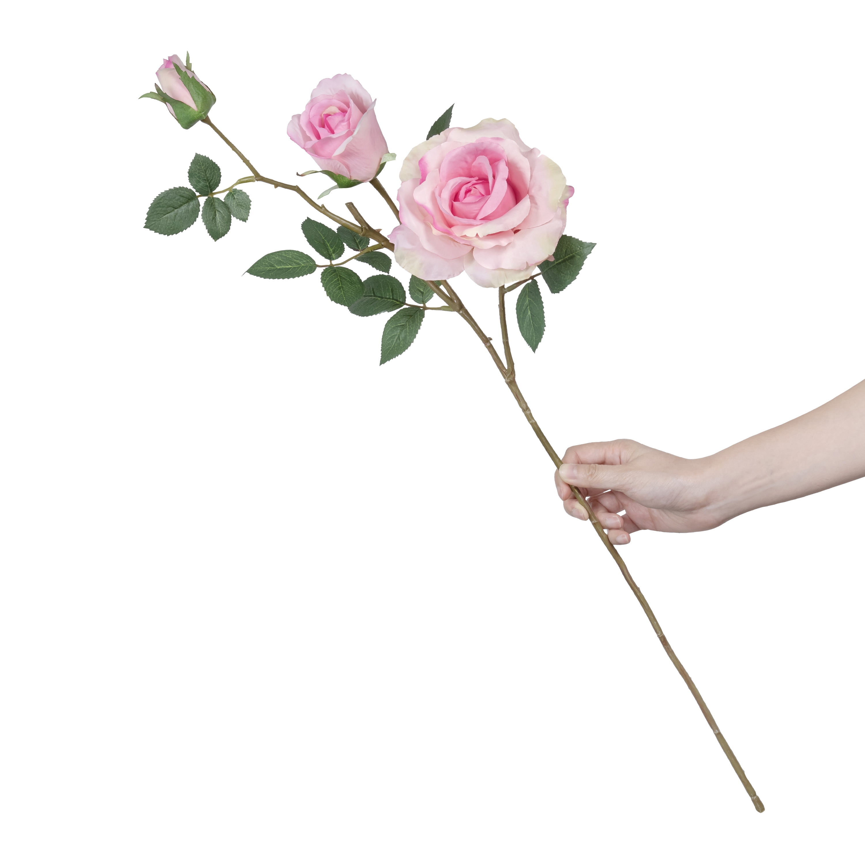 2 pack) 29.5-inch Artificial Silk Pink Rose 3 Heads Long Spray