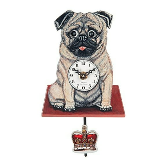 River City Cuckoo PUG-06Q Oliver the Pug - Moving Eyes Pug Clock with Crown Pendulum