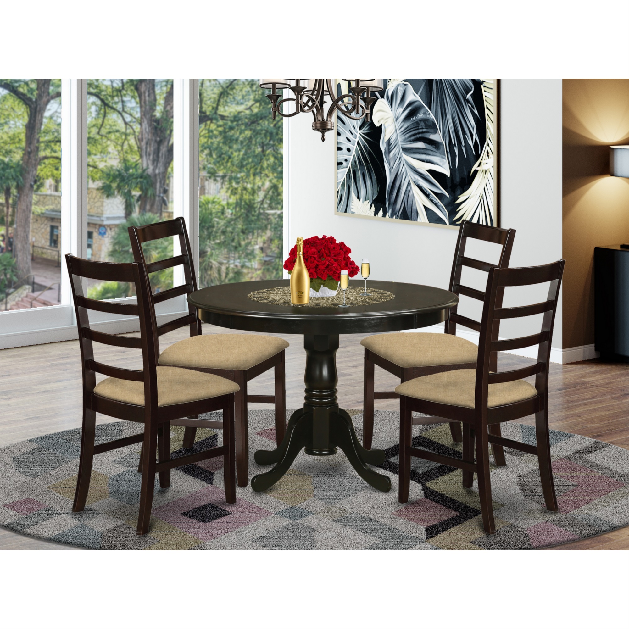 Hartland 5 Piece Round Pedestal Dining Table Set with Antique Chairs - image 3 of 3