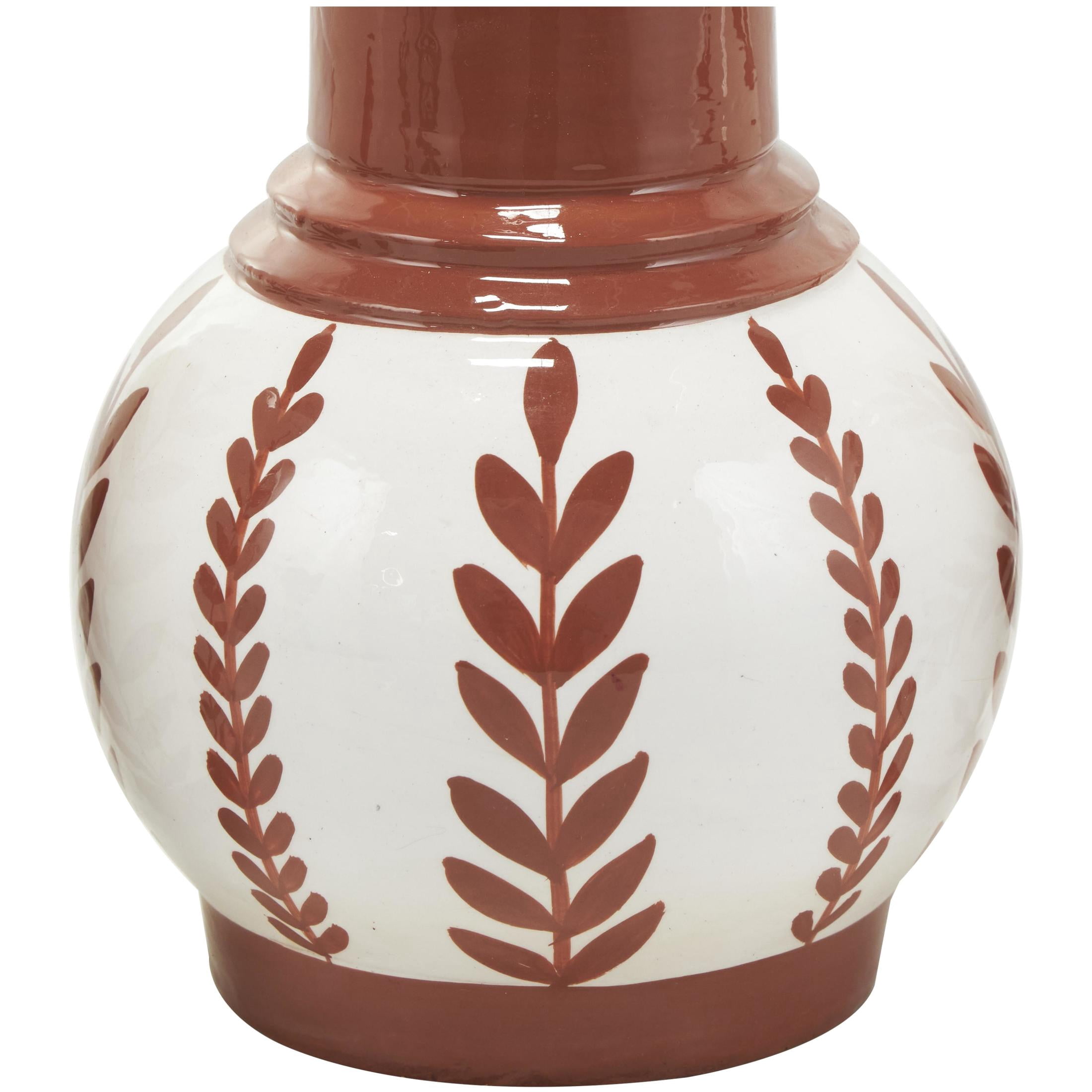 DecMode 6"W, 9"H Floral White Ceramic Vase with Terracotta Colored Detailing, Set of 3