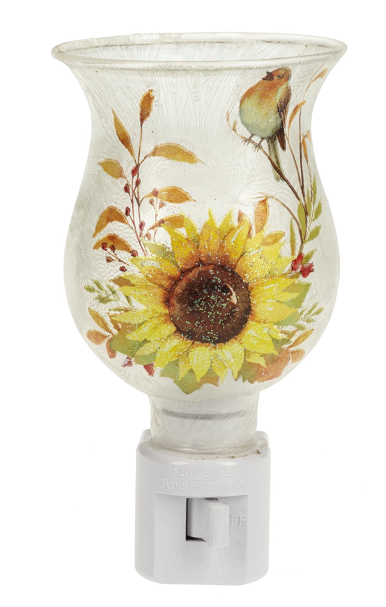 Bright Yellow Green Brown Sunflower 5 x 3 Glass Decorative PlugIn Night Light