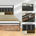 thumbnail image 4 of LUXOAK Full Platform Bed Frame with LED Lights, Storage Headboard and Leather Upholstery, Brown, 4 of 7