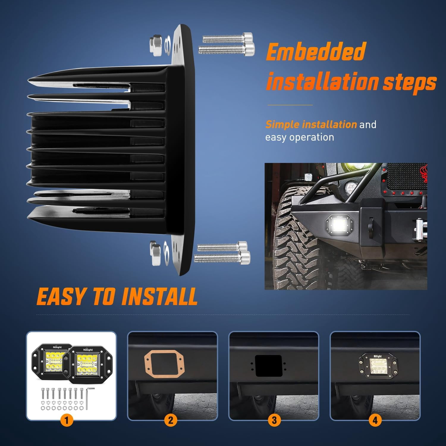 Nilight 2PCS 42W LED Flush Mount Light Pods Upgraded Spot Flood Combo Beam 12V 5Pin Rocker Switch Wiring Harness Kit-2 Leads