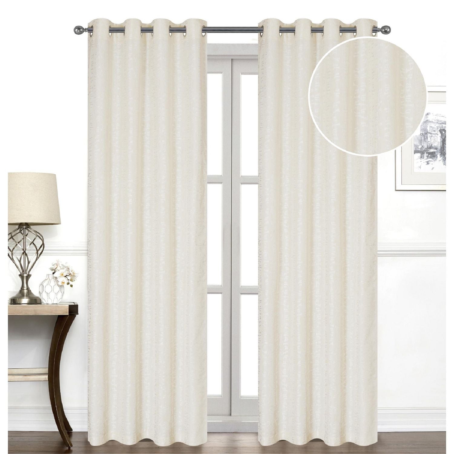 IH Casa Decor Jacquard Panel W 8 Grom Bowties Ivory 84" - Set of 2