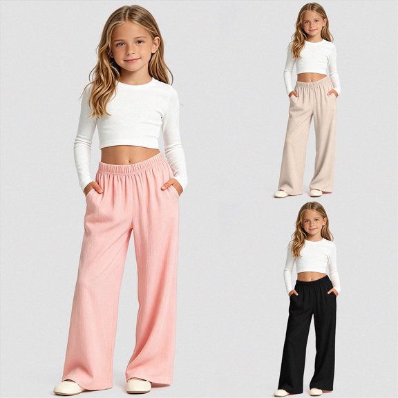 Girls Casual Pants Kids Fall Winter Pants 5t 6t 7t 8t 9t Children Wide Leg Pants for Tween Girls Black,15-16 Years