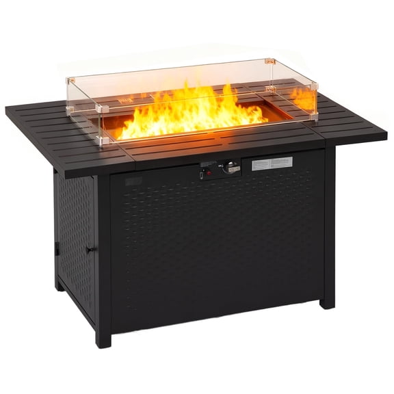 NiamVelo 43" Propane Gas Fire Pit Table, 50,000 BTU Rectangular Fire Pit with Glass Wind Guard for Outside Patio Deck Garden Backyard , Black