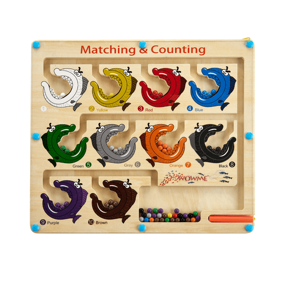 Matching and Counting Wooden Toy - Colorful Fish Design Magnetic Maze for Kids Ages 3-5,Montessori Color Sorting Puzzles Game for Kid