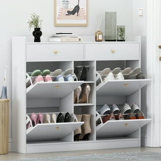 Naiyufa Shoe Cabinet with Drawers and Sliding Doors,5-Tier Floor Rack for Entryway, White Modern