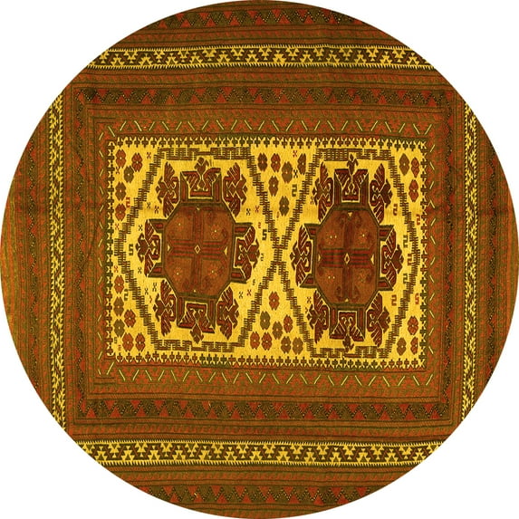 Ahgly Company Machine Washable Indoor Round Persian Yellow Traditional Area Rugs, 3' Round