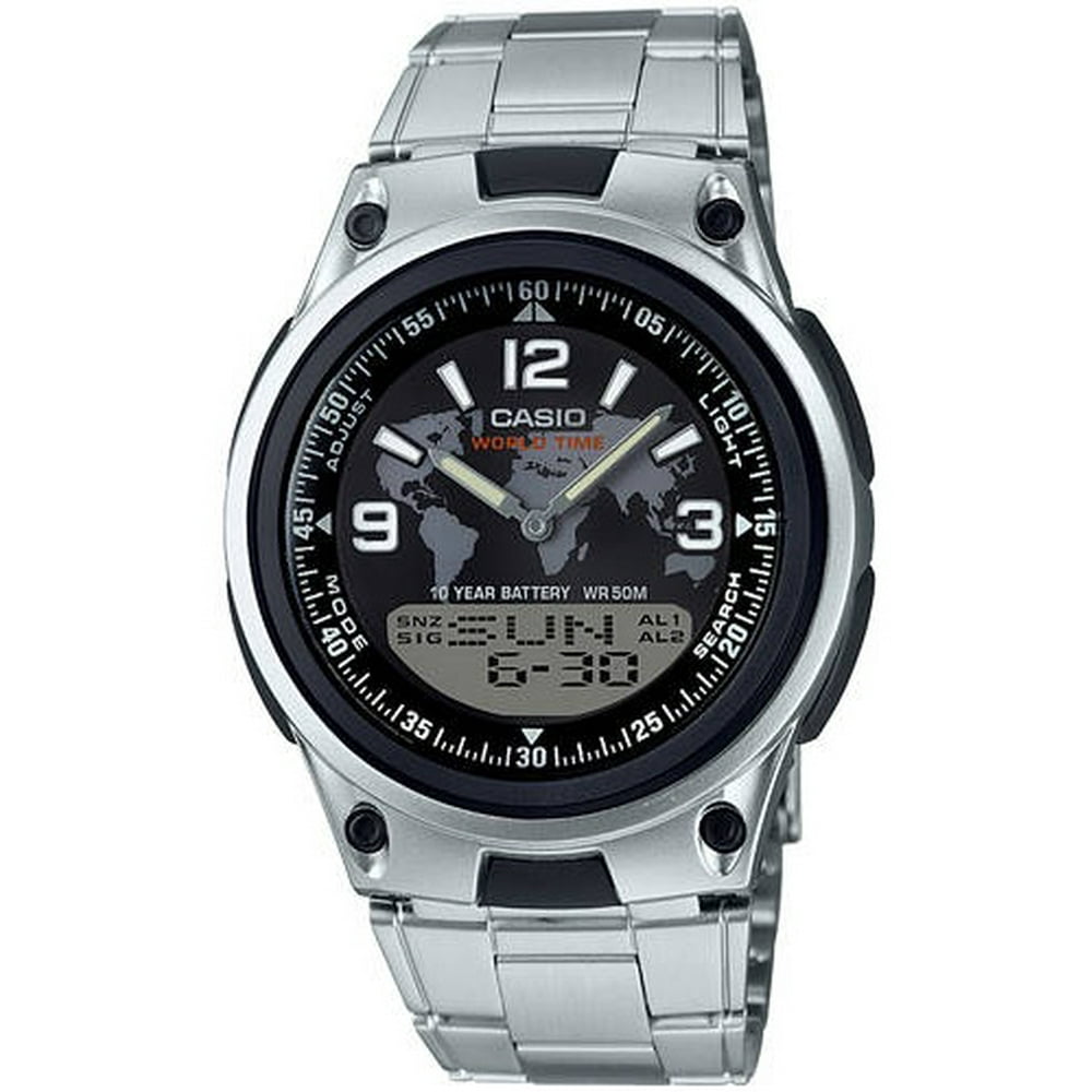 Casio Men's AnalogDigital World Time Watch, Silver Bracelet