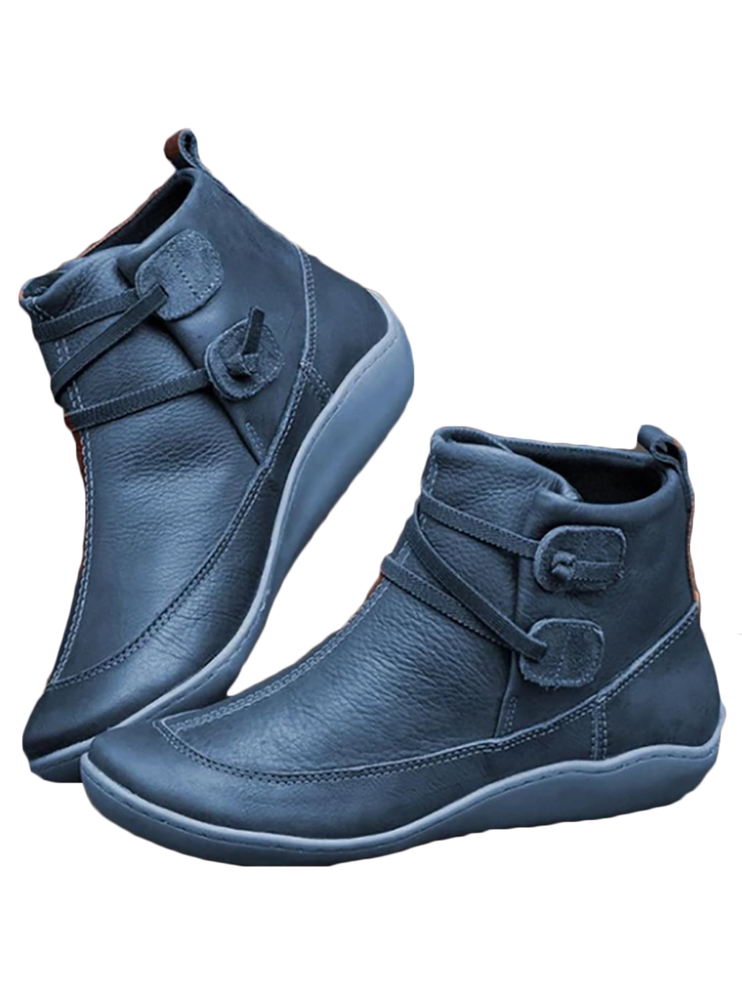 Wodstyle - Women's Leather Arch Support Ankle Boots Winter Flat Heels ...