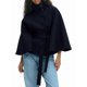 thumbnail image 2 of Ponchos con Mangas de Murciélago para Mujer, Abrigo de Lana con Cuello Alto y Cinturón, Chaqueta Corta de Invierno Marina L, 2 of 7