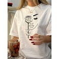 thumbnail image 1 of Camisetas gráficas para mujer, de manga corta, de algodón, para veranoWomen's Vintage-Inspired Casual T-Shirt with Elegant Rose and Lip Graphic, Soft Polyester, Round Neck, Short Sleeves - Perfect f, 1 of 7