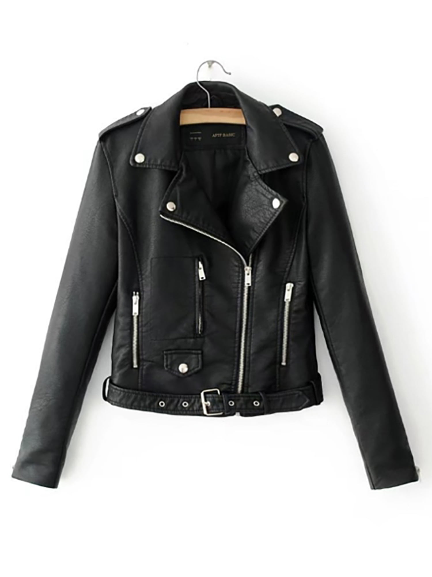 Hot Vintage Women Punk Biker Motorcycle Lapel Leather Zipper Slim Jacket Coat SZ
