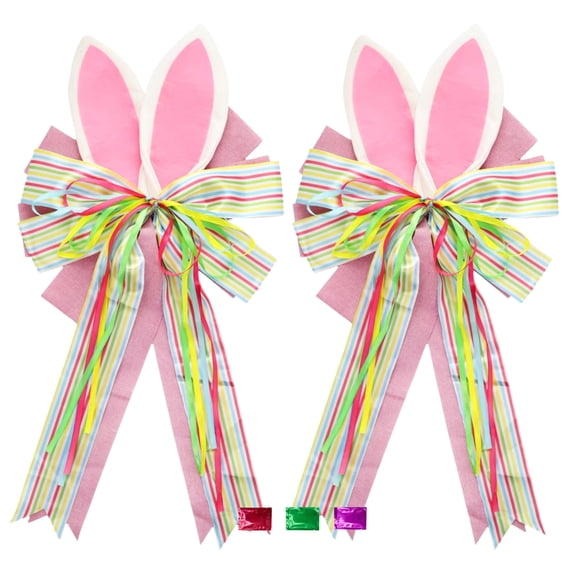 Colorful Stripe Easter Bunny Giant Decorative Bow 2 Pack, 14.5x24In Large Ribbon Bows for Front Door Presents Wreath Crafts Gift Basket Spring Party Decor w/ Snoep in Beperkte Oplage