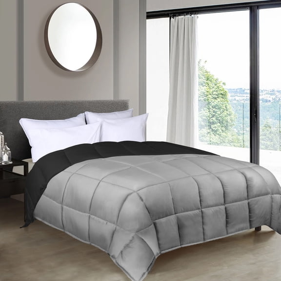 BNM Reversible Comforter, Full/Queen, Black-Gray