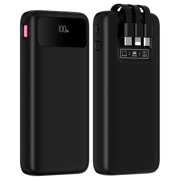 Yelomin 20000mAh Portable Charger with Built-in Cables, 22.5W Fast Charging Power Bank, LED Display Battery Pack Compatible with iPhone, Samsung Galaxy, iPad, Android Phones Travel Essential (Black)