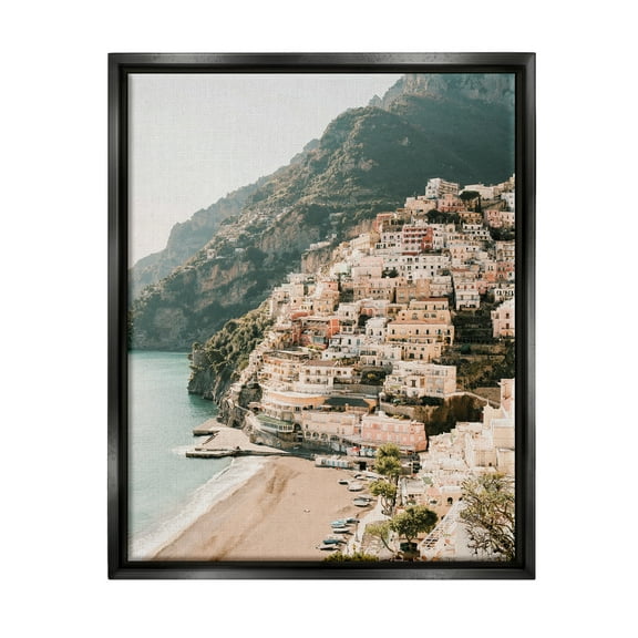 Stupell Cinque Terre Coastal Town Scenery Landscape Photography Black Floater Framed Art Print Wall Art