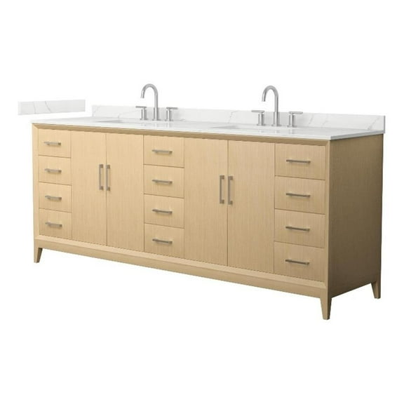 Janna 84" White Oak Double Vanity & Giotto Quartz Top (3-Hole) & Nickel Trim