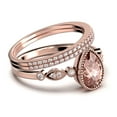 thumbnail image 2 of Dazzling Boho & hippiepie 2.25 Carat Pear Cut Morganite And Diamond Moissanite Engagement Ring, Classic Wedding Ring, Two Matching Band in 10k Solid Rose Gold, Birthday Gift, Promise Ring, 2 of 4