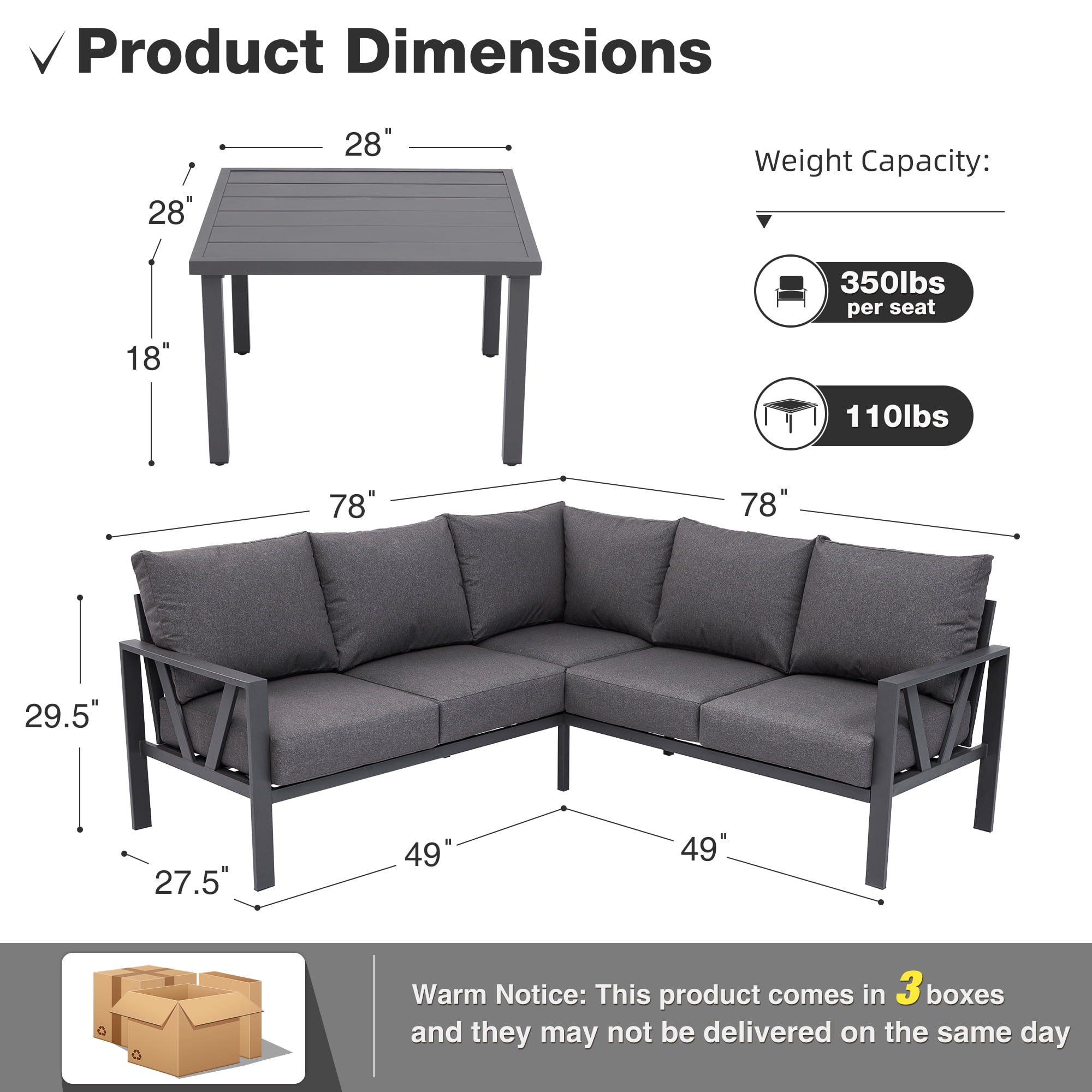 COMLAX FIELD Patio Furniture Set, 6-Piece Outdoor Couch Sectional, L Shaped Patio Corner Sofa, Outdoor Conversation Set