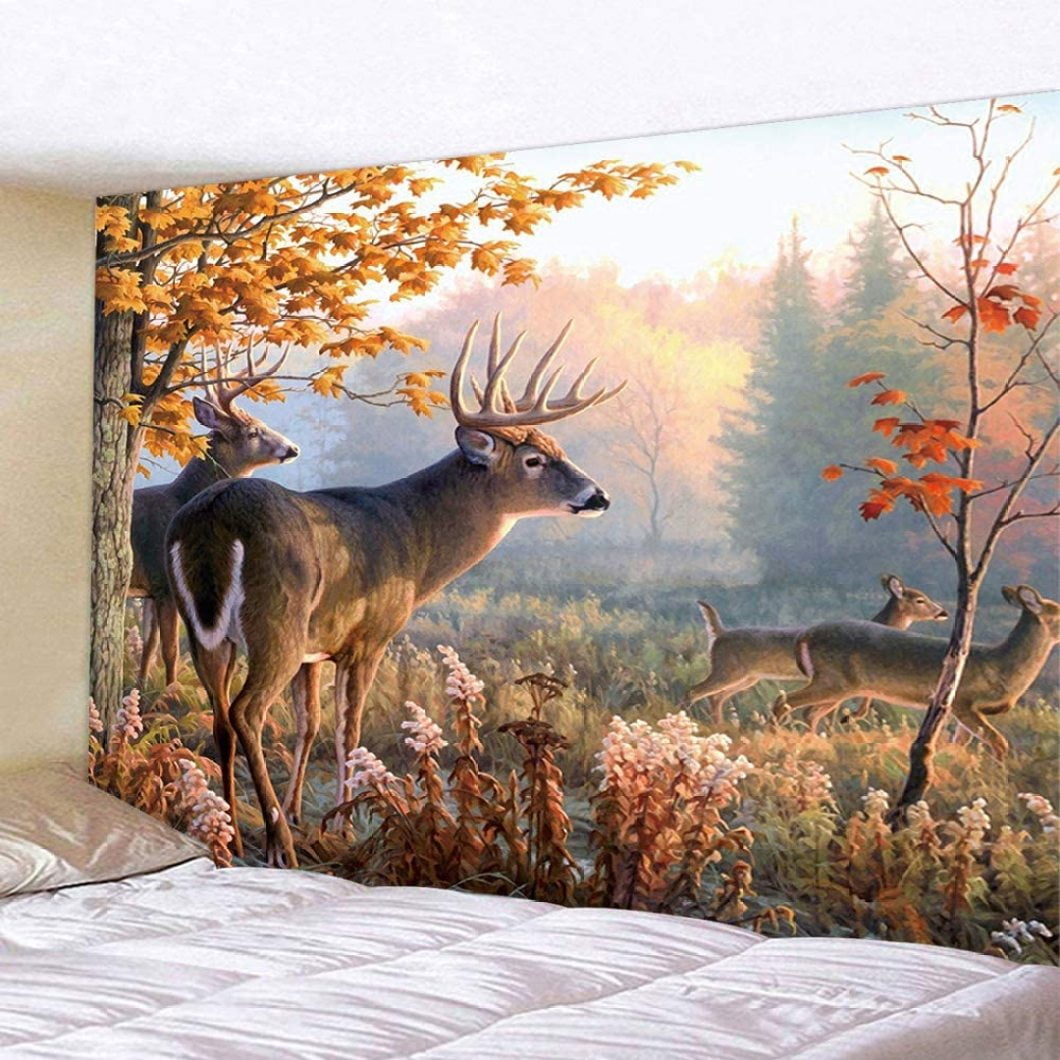 Chrsitmas Elk Deer In Forest Wall Hanging Tapestry Bedspread Dorm 71X60 Inch 