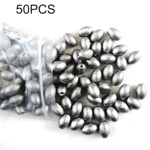 Outad 50 Pieces Egg Fishing Sinkers Weights Assortment Lead Oval Shape Bottom Casting Worm Weights Tackle Saltwater Fishing Tool Silver