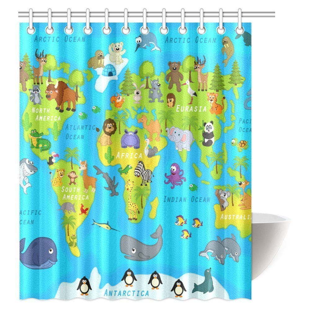 MYPOP Girls Boys Kids Baby Bathroom Decor Collection, Map of the World