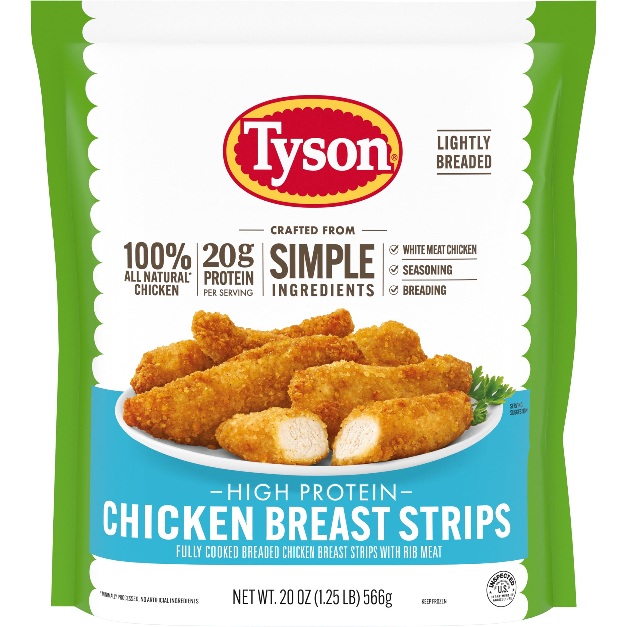 Tyson Simple Ingredient Chicken Breast Strips, Fully Cooked, Frozen, 20 oz