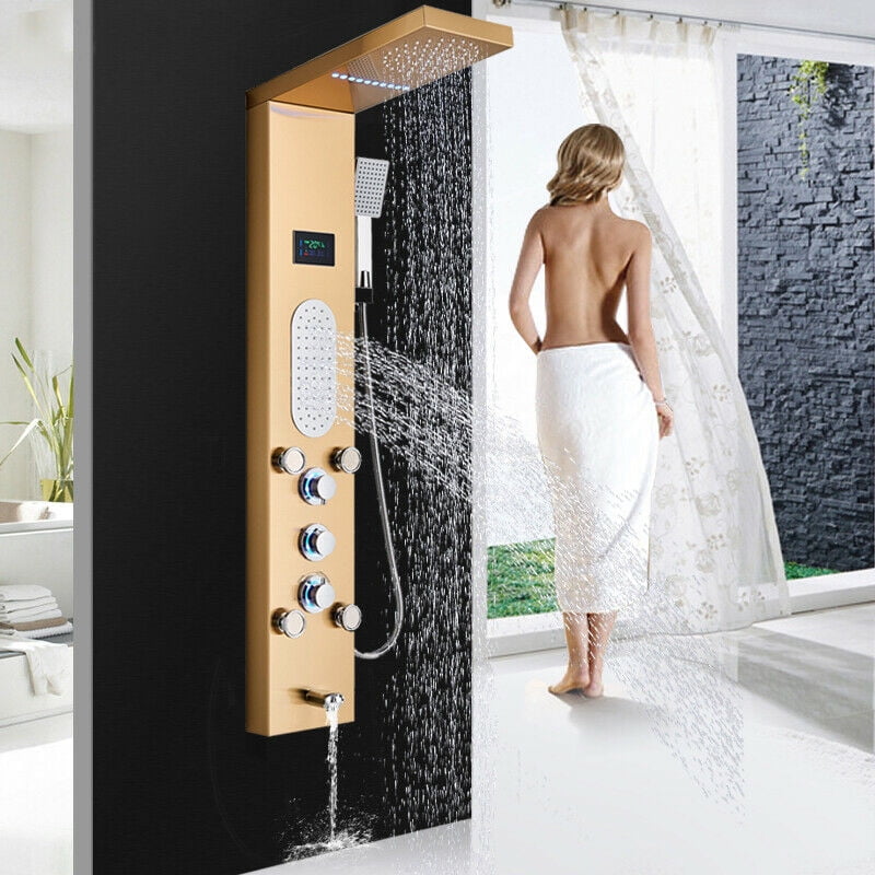Zovajonia LED Shower Panel Tower System , MultiFunctions Shower Tower ，Waterfall Showerhead